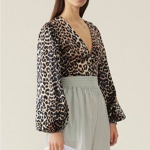 Ganni silk leopard blouse